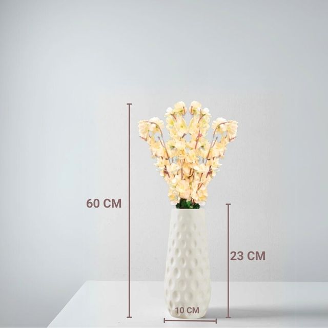 Go Hooked Artificial Red Blossom with Textured White Plastic Vase | Light Yellow Flowers with Vase