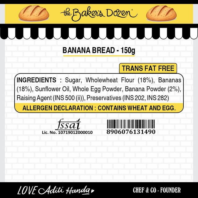 The Baker's Dozen Banana Bread 100% Wholewheat