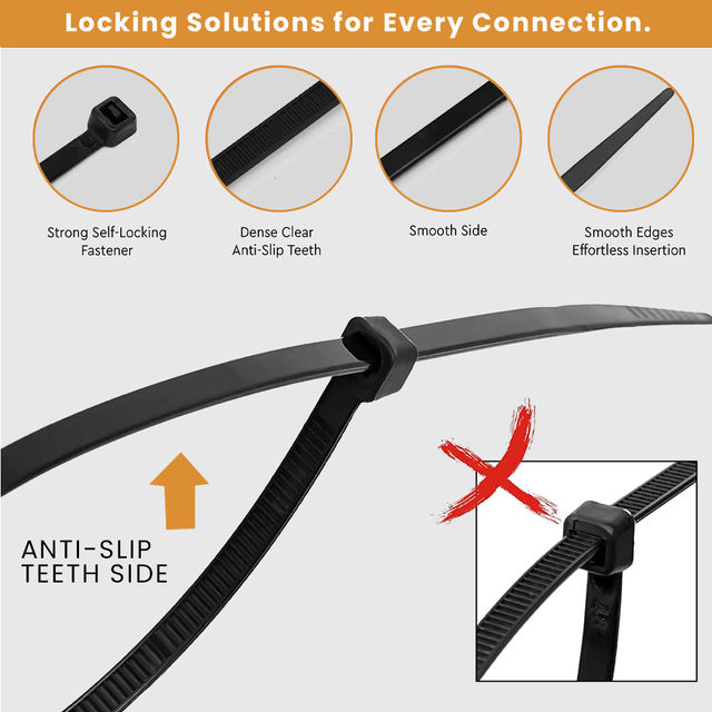 Potauto Cable Ties Multipurpose Teeth Grip Self Locking Cable Tag - 500 mm | White
