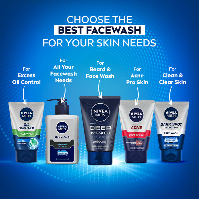 Nivea Men Face Wash Deep Impact Intense Clean For Beard & Face With Black Carbon 100 g Combo