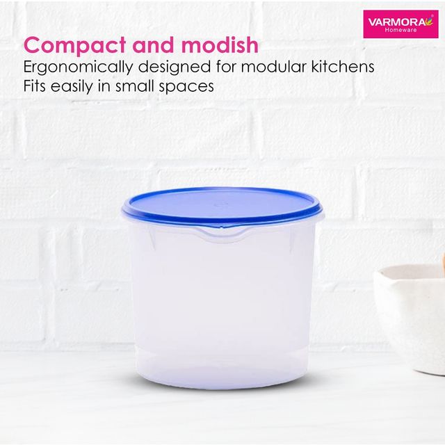 Varmora Magnum Round Plastic Storage Storage Container Transparent Air-Tight 2500ml- Blue