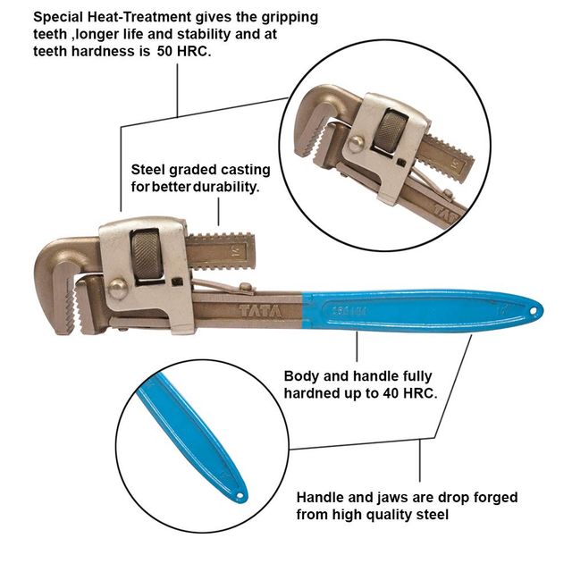 Agrico Tata Stilson Type Pipe Wrench Ideal for Construction & Heavy-Duty Applications