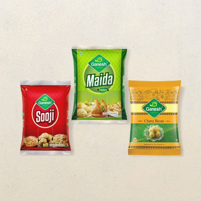 Ganesh Sooji Pouch(500 gms), Ganesh Chana Besan Pouch(500 gms) & Ganesh Maida Pouch(500 gms) Combo
