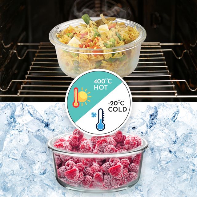 Magnus Vivid Solid Glass Lunch Box - 2 Round Borosilicate Fixed Clip Containers | 400 ml Each & Bag