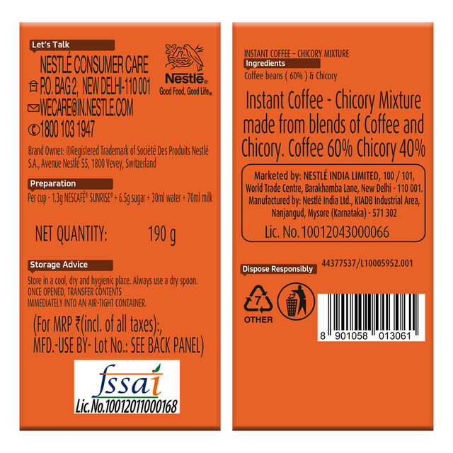 Nescafe Sunrise Coffee-Chicory Mix Classic Instant Coffee