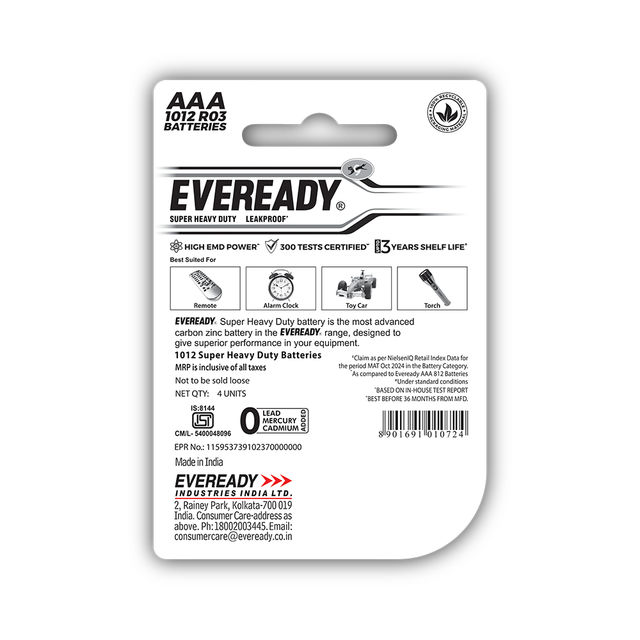 Eveready Carbon Zinc AAA Battery 4 pc Combo