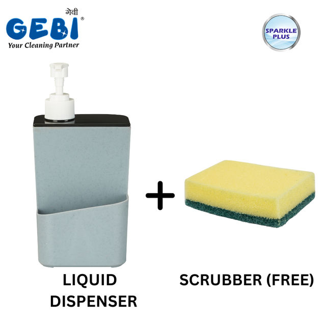 Gebi Sparkle Plus Liquid Soap Dispenser With Sponge Scrubber, Assorted Color