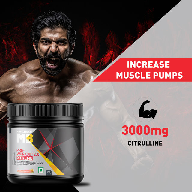 MuscleBlaze Pre Workout 200 Xtreme (Fruit Punch, 30 Servings)