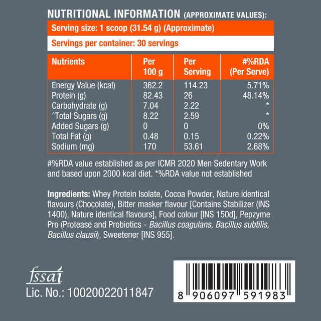 Fast&Up Isolate 100% Whey Protein Powder - Chocolate