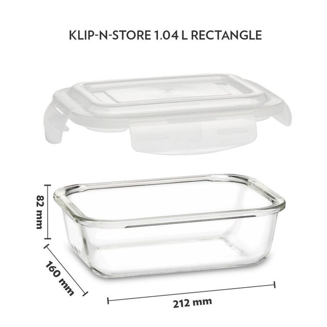 Borosil Klip N Store Storage Container With Airtight Lid (1.04 L)| Borosilicate Glass