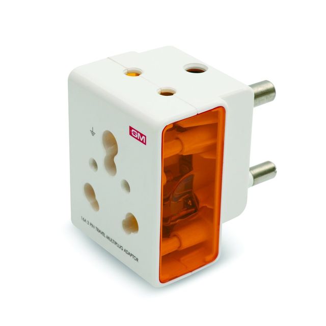 GM 3050 16 AMP 3 Pin Multi Plug Travel Adaptor Suitable for Class I and II  Appliances(16A Socket)