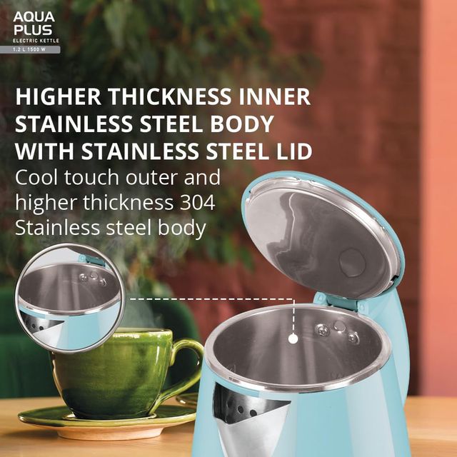 Havells Electric Kettle Aqua Plus 1250W 1.2L,2 Layer Cool Touch, Ss Inner Body,Auto Shut Off, Blue