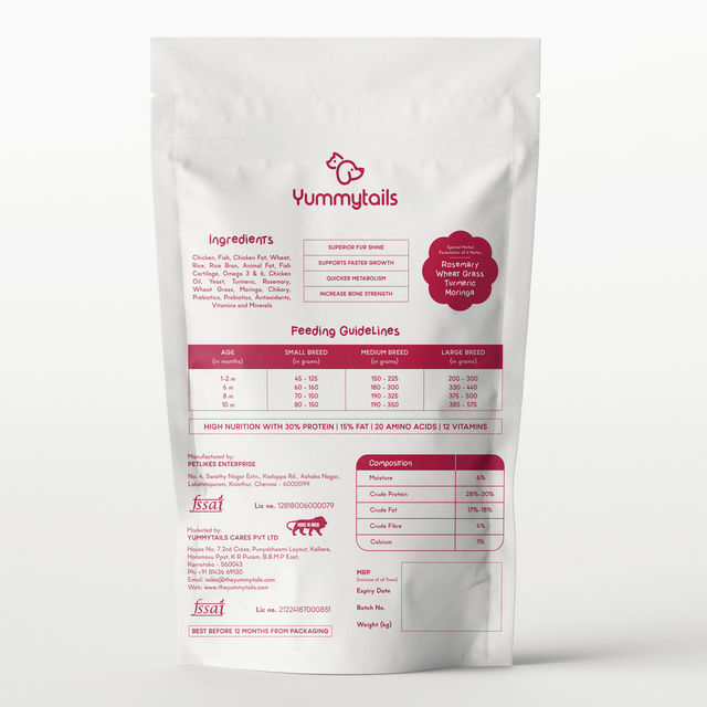 Yummytails Puppy Dog Food | 80% Chicken and Fish Protein 500 g X 3 Combo