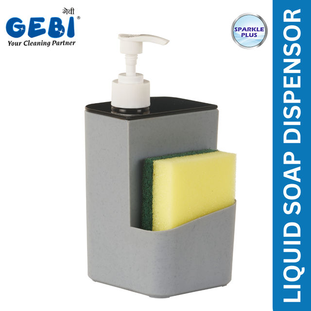 Gebi Sparkle Plus Liquid Soap Dispenser With Sponge Scrubber, Assorted Color