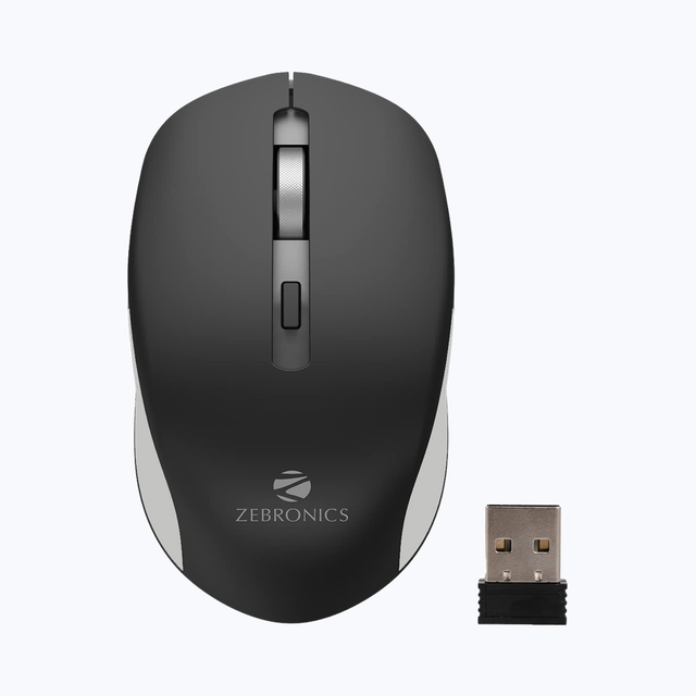 Zebronics Jaguar Wireless Mouse, 2.4Ghz, USB Receiver, 4 Buttons, Plug & Play, Ambidextrous, (Black+Grey)