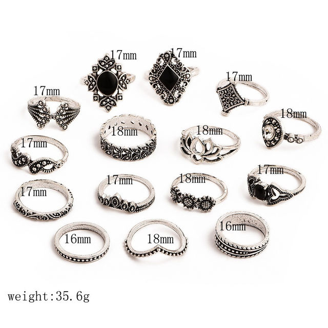 Jewels Galaxy Oxidised Silver Plated 15 Pcs Stackable Ring Set