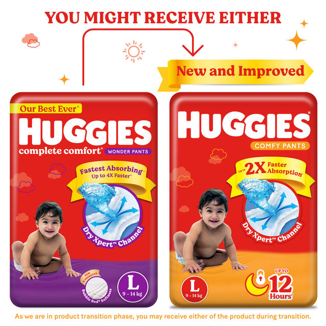 Huggies Comfy Diapers Size For Kids | White | L (9 - 14 kg)