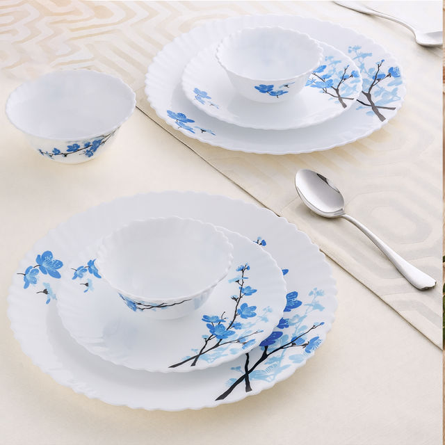 Larah By Borosil Mimosa 12Pc Dinner Set Opalware Crockery For Dining & Gifting - White