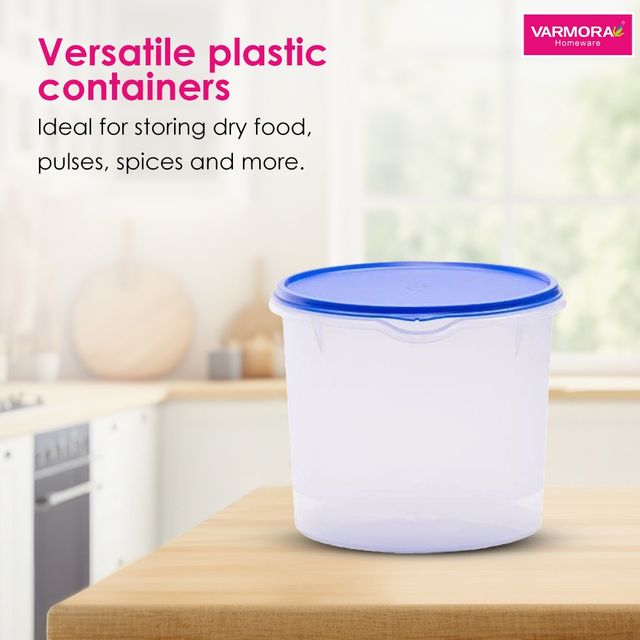 Varmora Magnum Round Plastic Storage Storage Container Transparent Air-Tight 2500ml- Blue