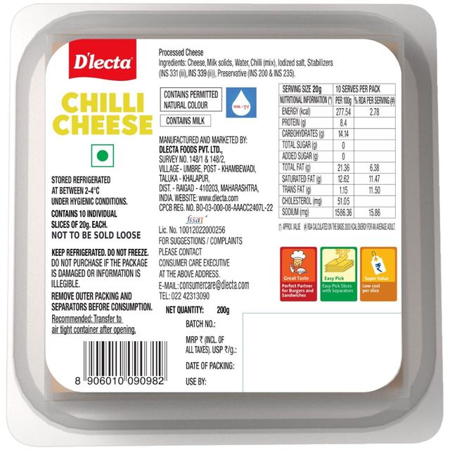 Dlecta Chilli Cheese Slices | Pack Of 10