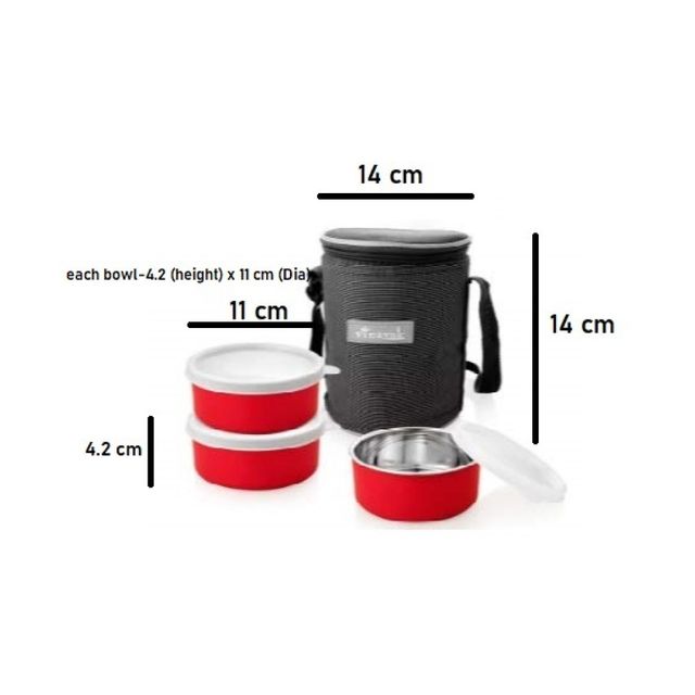 Vinayak Stainless Steel Lunch Box (Microwave Safe) (3 X 280 Ml, Red)