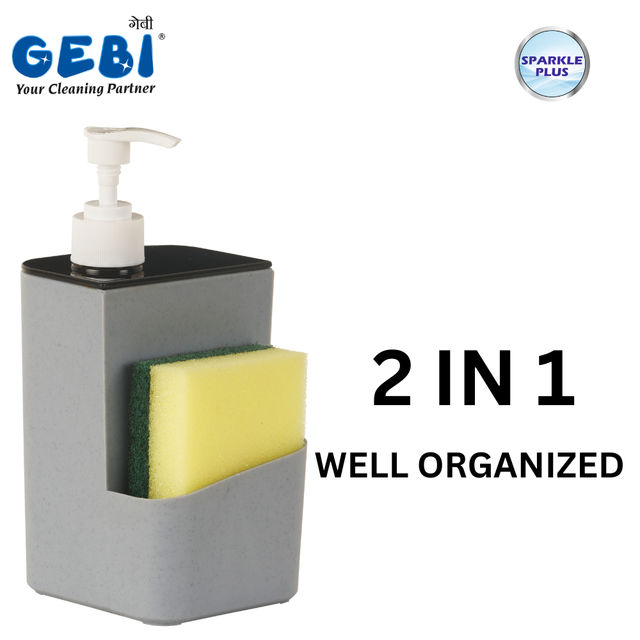 Gebi Sparkle Plus Liquid Soap Dispenser With Sponge Scrubber, Assorted Color