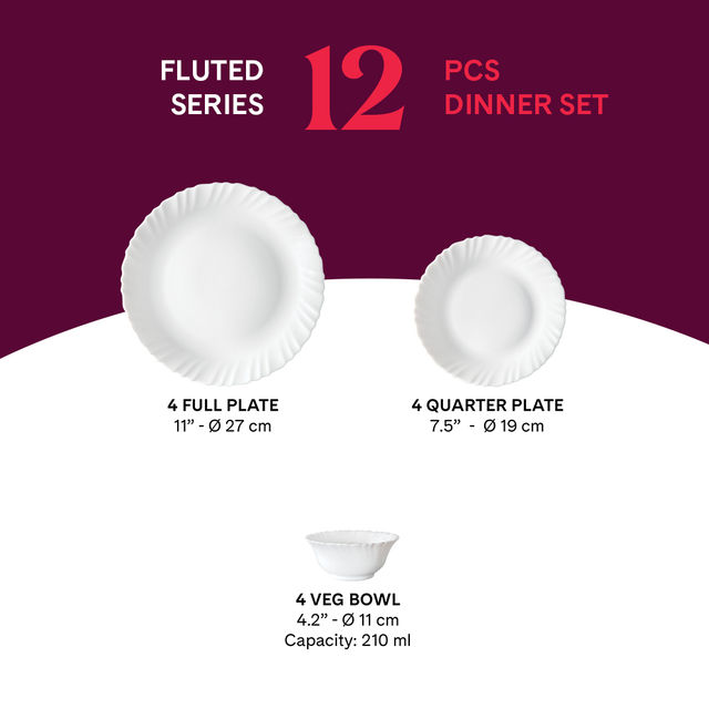 Larah By Borosil Mimosa 12Pc Dinner Set Opalware Crockery For Dining & Gifting - White