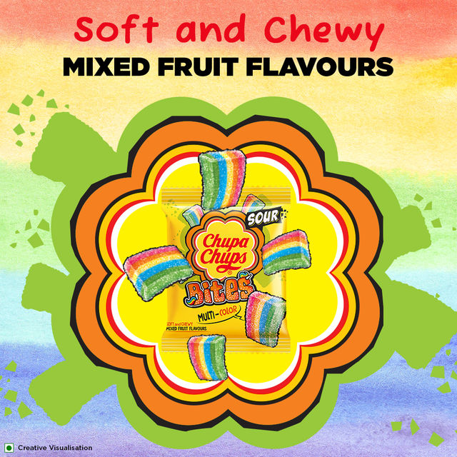Chupa Chups Sour Bites Mixed Fruit Flavour Soft And Chewy Toffee 62 g Combo