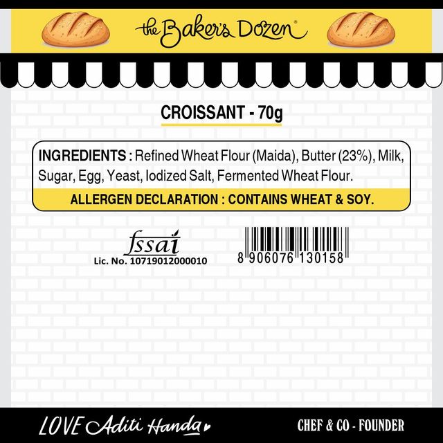 The Baker's Dozen 100% Real Butter Croissant with No Preservative 70 g Combo