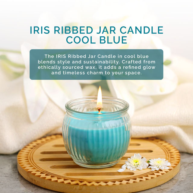 IRIS Cool Blue Ribbed Jar Scented Candle