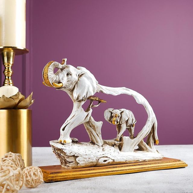 The Artment Feng Shui Golden Elephant Showpiece with Wooden Base For Home Decor