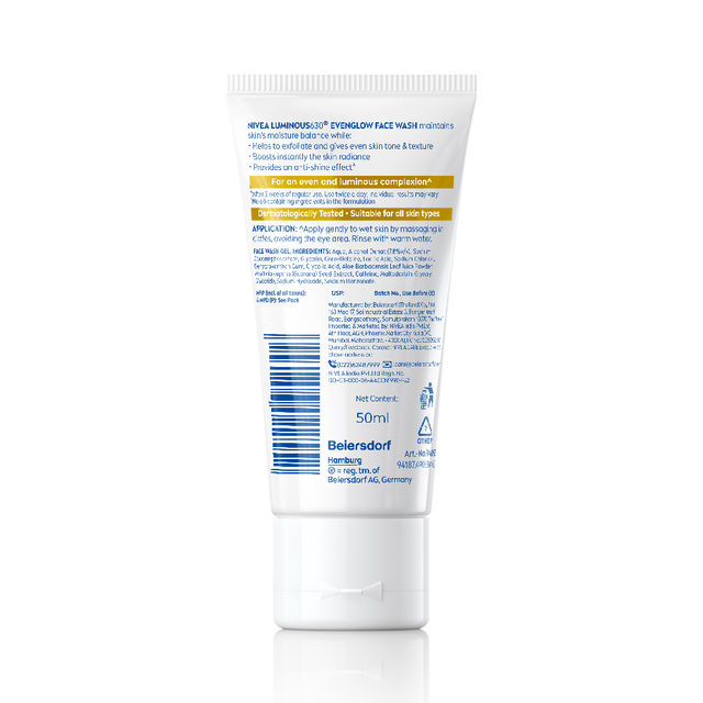 NIVEA Luminous Even Glow Face wash | Oil free formula, AHA, Aloe vera, Guarana Extract | Deep clean