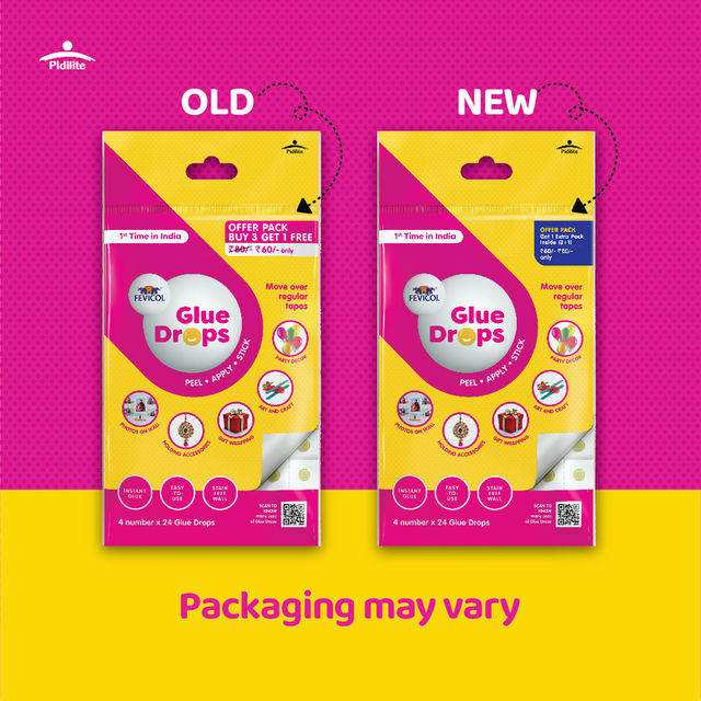 Fevicol Glue Drops For Instant And Non Messy, Easy To Use Just Peel, Apply Stick 3+1 Free 96 Drops