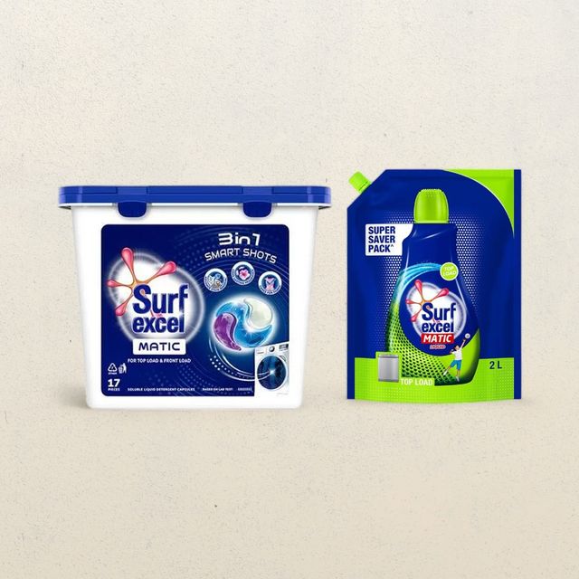 Surf Excel 3 In 1 Smart Shots(17pc) & Surf Excel Matic Top Load Liquid Detergent(2l) Combo