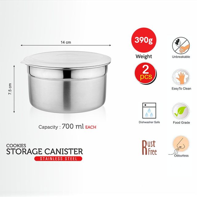 Vinayak Storage Stainless Steel Canister Set (700 Ml, 2 Pieces)