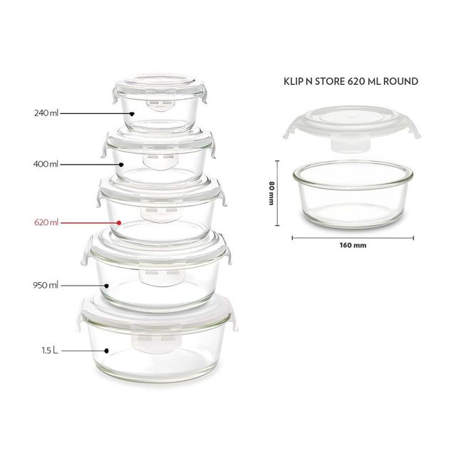 Borosil Klip N Store Storage Container With Airtight Lid (620 ml) | Borosilicate Glass