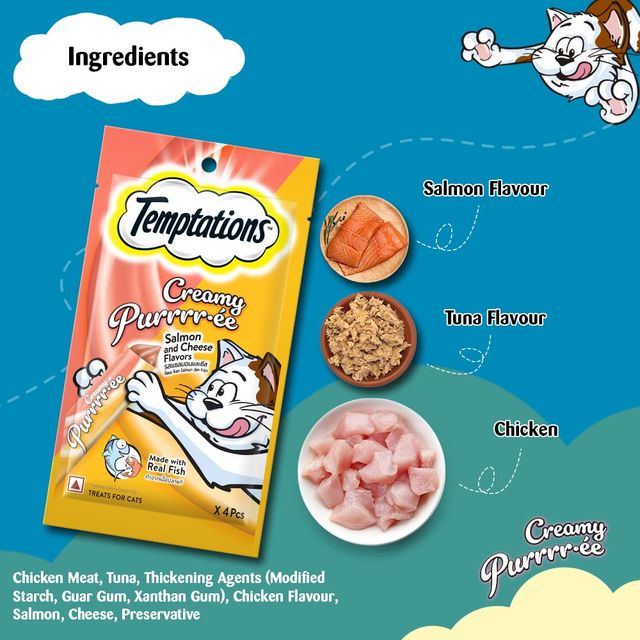 Temptations Adult Salmon & Cheese Creamy Purrrr-ee Cat Treats