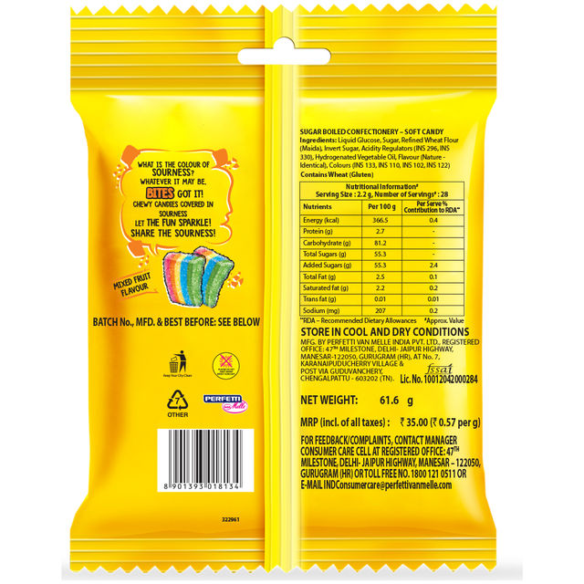 Chupa Chups Sour Bites Mixed Fruit Flavour Soft And Chewy Toffee 62 g Combo