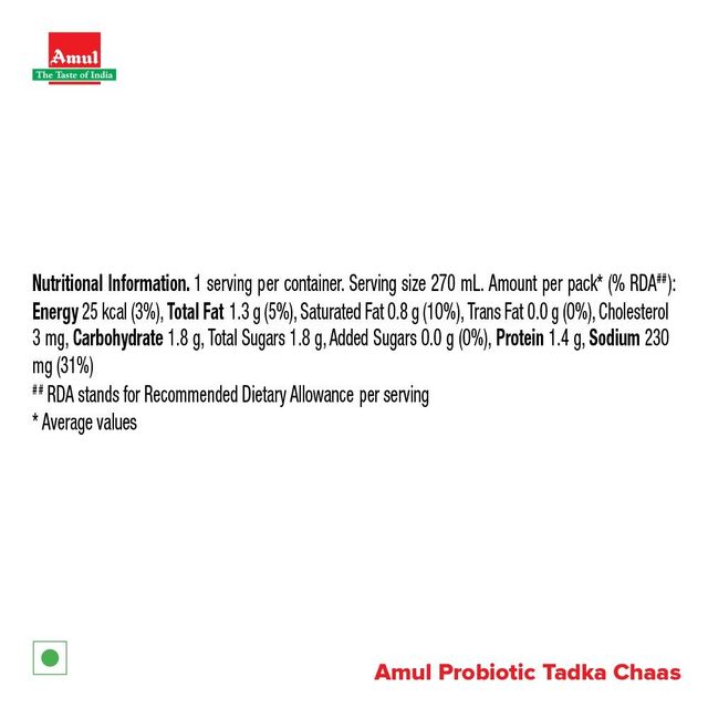Amul Probiotic Tadka Chaas 270 ml Combo