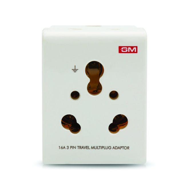 GM 3050 16 AMP 3 Pin Multi Plug Travel Adaptor Suitable for Class I and II  Appliances(16A Socket)