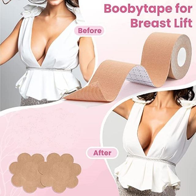 Bronson Professional Breast Roll Tape With 10 Nipple Covers - Cotton, Free Size, Skin Colour