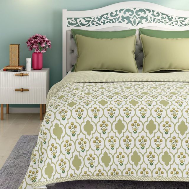 Wakefit All Season Dohar | Double(90x82 Inch) | 110 GSM | 100% Cotton | Reversible Design Panag Green