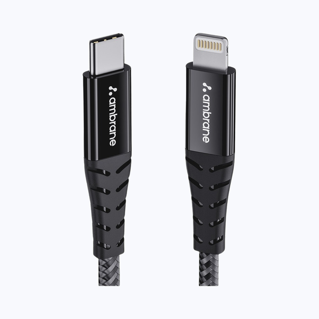 Ambrane ABTL 125 USB-C to Lightning Cable - Black | 1.25m | Unbreakable Design for iPhone