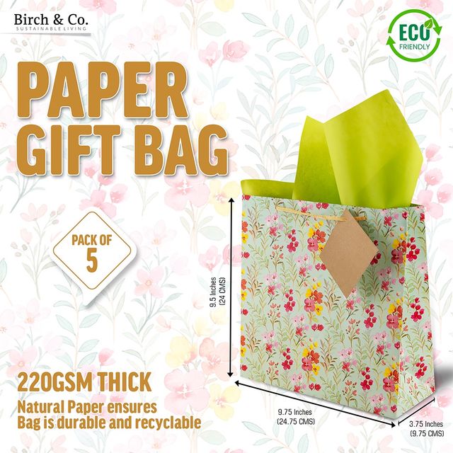 Birch & Co. Medium Gift Bags | Seagreen | Pack of 5