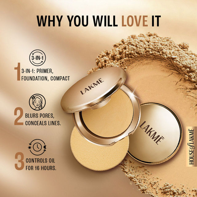 Lakme Powerplay Priming Powder Foundation, 3-in-1, Lasting Matte, Dry/Oily Skin, Natural Light