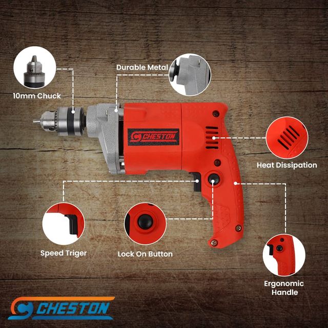Cheston Corded 10mm Drill Machine with 13 HSS Bits & 1 Wall Bit