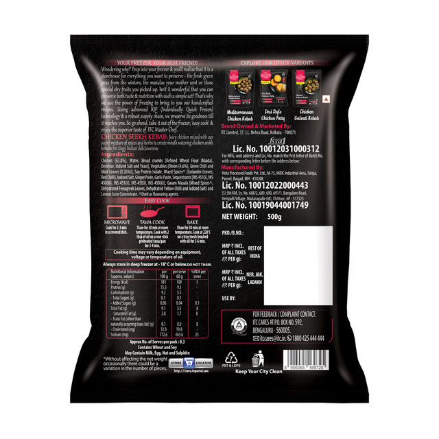 ITC Master Chef Chicken Seekh Kebab | High in Protein | No Added preservatives | Microwave Friendly