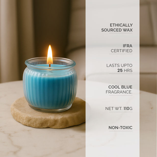 IRIS Cool Blue Ribbed Jar Scented Candle| Rakhi Gift for Brother & Sister