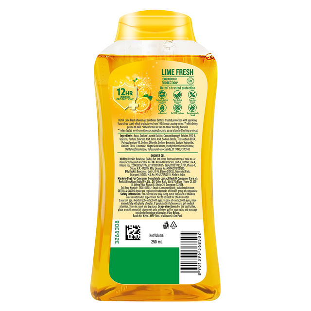 Dettol Body Wash and shower Gel,Lime Fresh Bottle 250 ml Combo