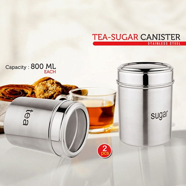 Vinayak Tea-Sugar Stainless Steel Canister Set (800 Ml, 2 Pieces)